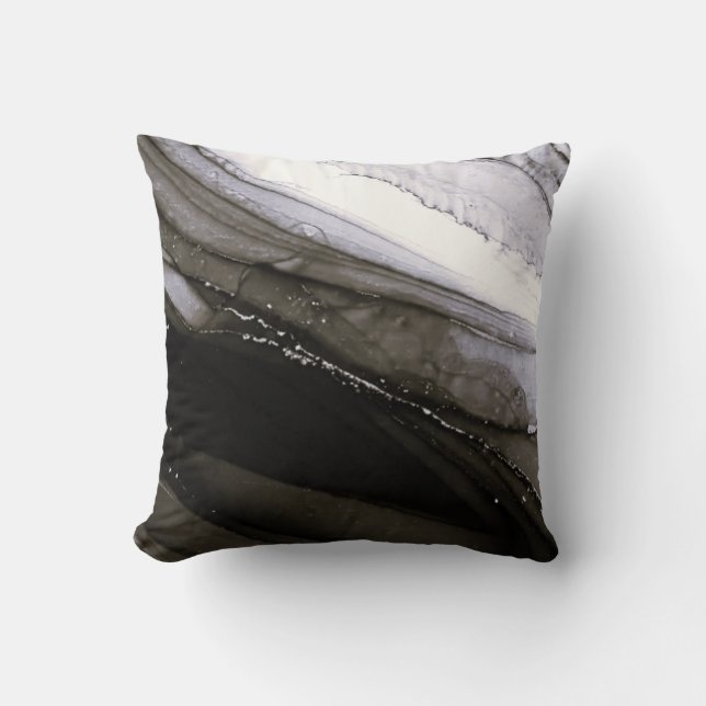 Black Grått Silver Marble Söt Charcol Kudde (Framsida)