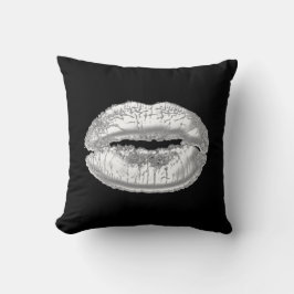 Black Grått Silver Metallic Kiss Läppar Makeup Art Kudde