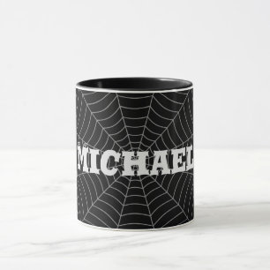 Black grått spindelnät Halloween mönster Ditt namn Mugg