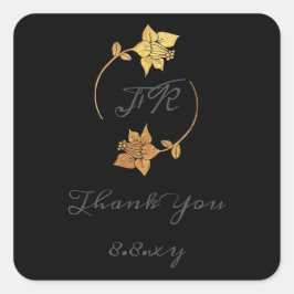 Black Grått, tack, Monogram Guld, Spara Fyrkantigt Klistermärke