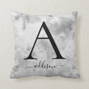 Black Grått Tie-Dye Monogram Namn Kudde