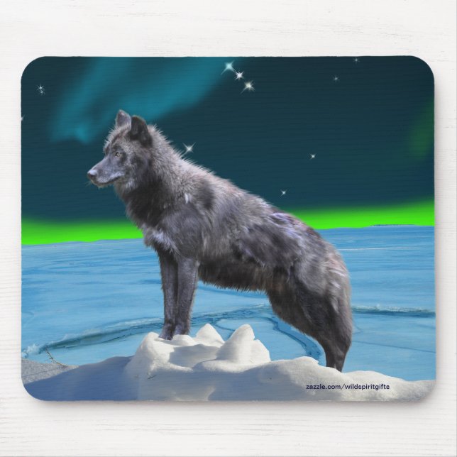 Black Grått Varg & Northern Ljus Fantasy Mousepad Musmatta (Framsidan)