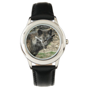 Black Grått Varg Wildlife Design Armbandsur