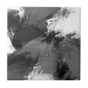 Black Grått White Abstrakt Modern Brushstrokes  Kakelplatta