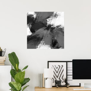 Black Grått White Abstrakt Modern Brushstrokes Poster