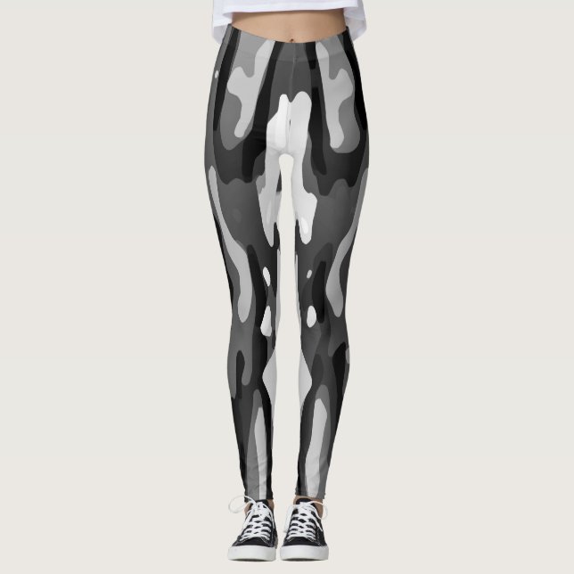 Black Grått White Abstrakt Mönster Leggings (Framsida)