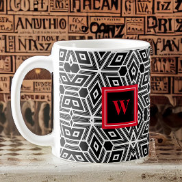 Black Grått White Cubism Neo Geo med Red Monogram Kaffemugg