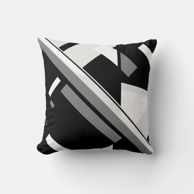 Black Grått White Geometric Diagonal Abstrakt Art Kudde (Framsida)
