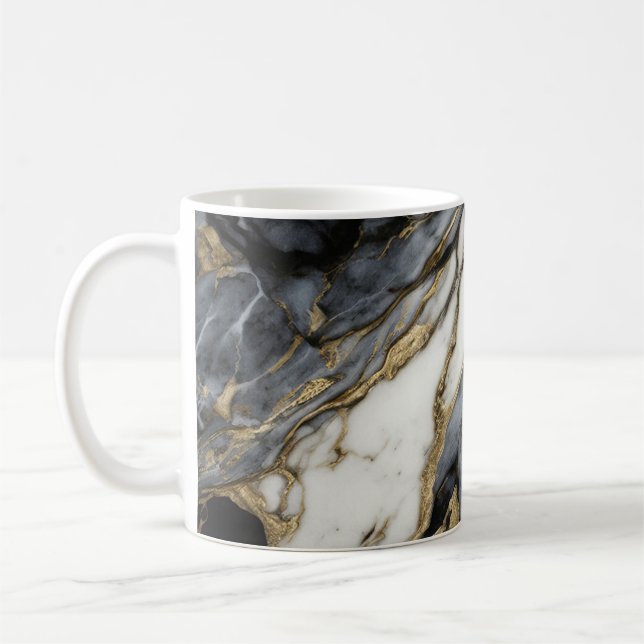 Black Grått White Guld Marble Swirl Abstrakt Kaffemugg (Vänster)