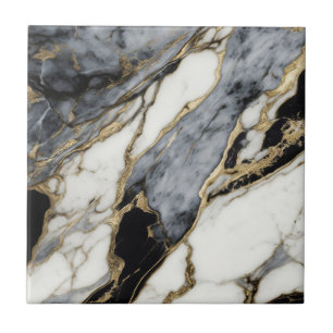 Black Grått White Guld Marble Swirl Abstrakt Kakelplatta