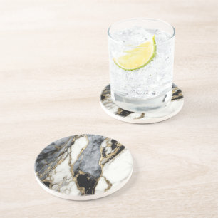 Black Grått White Guld Marble Swirl Abstrakt Underlägg