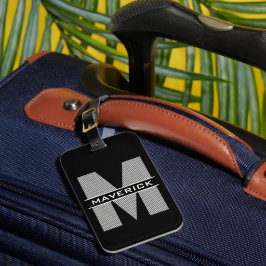 Black Grått White Monogram Namn Modern Masculine Bagagebricka