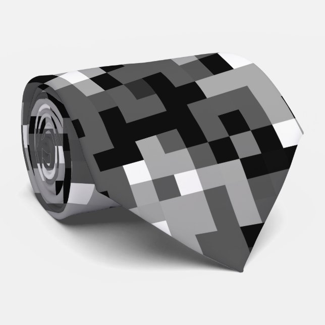 Black Grått White Pixel Mönster Slips (Rullad)