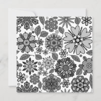 Black Grått White Retro Blommigt Art Seamless Möns