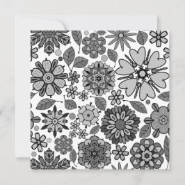 Black Grått White Retro Blommigt Art Seamless Möns Kort