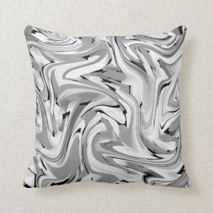 Black Grått White Swirly Abstrakt Kudde