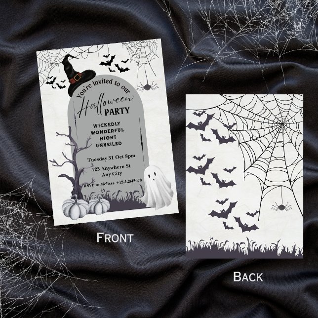 Black Grått Wickely Spooky Ghost Halloween Inbjudningar (Skapare uppladdad)
