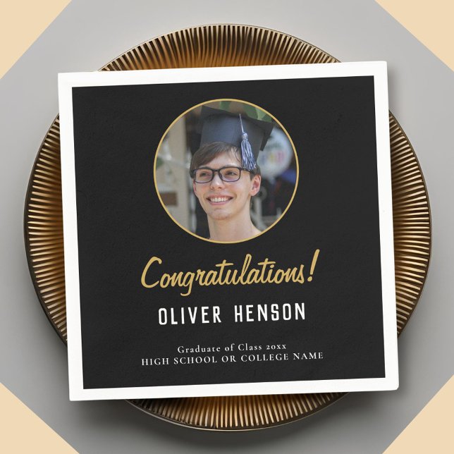 Black Grattis Student Photo Studenten Pappersservett (Skapare uppladdad)