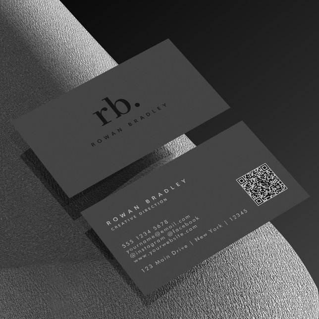 Black Gray Minimal Monogram Qr Code Professional Visitkort (Skapare uppladdad)