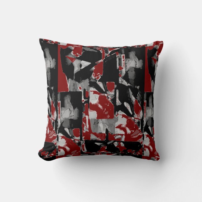 Black Gray White Burgundy Contemporary Art Print Kudde (Framsida)