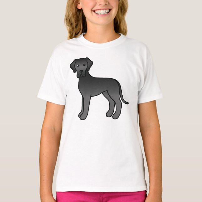 Black Great dane Cute Tecknad hund T Shirt (Framsida)