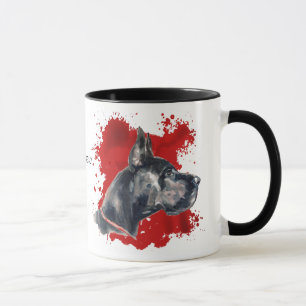 Black Great dane Red Abstrakt Background Mugg