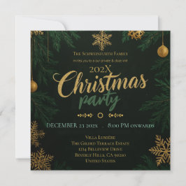Black Green and Gold Classic Christmas Invitation Inbjudningar