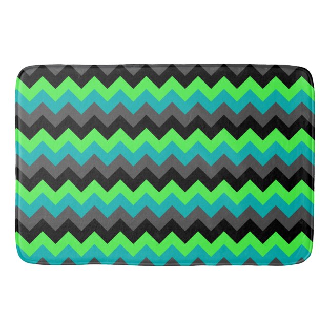 Black Green Ombre Chevrons Large Bath Mat Badrumsmatta (Framsidan)