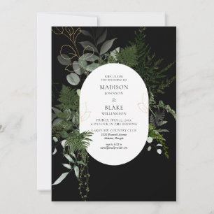 Black Greenery Forest Bröllop Inbjudningar