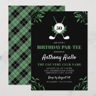 Black Greenery Golf Themed Birthday Par-Tee Inbjudningar