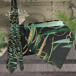 Black Greenery Handflatan & Guld Tropical Bröllop Slips