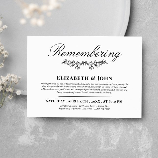 Black Greenery Joint Rememsing Dödsjubileum Inbjudningar (Skapare uppladdad)