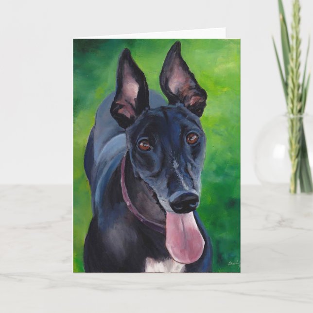 Black Greyhound Hund Art-hälsningskort Kort (Framsida)
