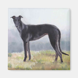 Black Greyhound Hund Art Magnet