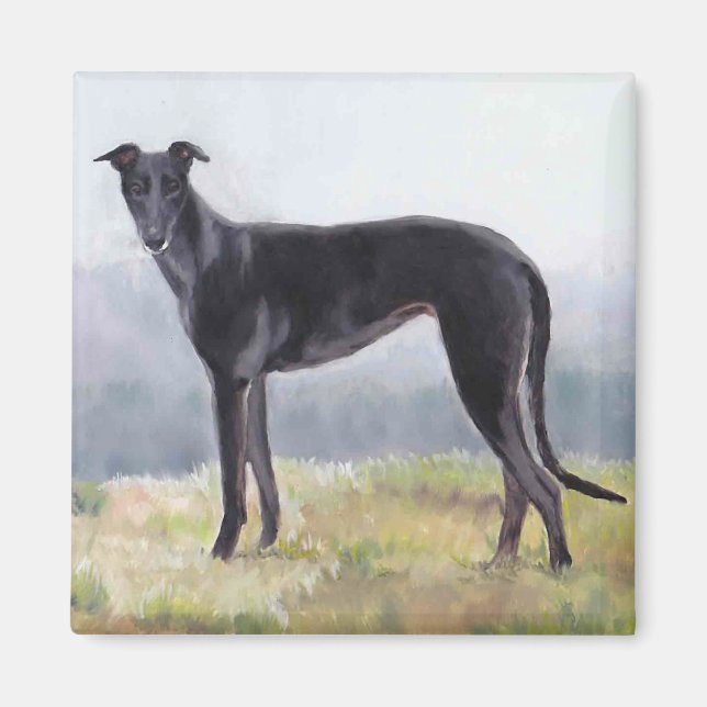 Black Greyhound Hund Art Magnet (Framsidan)