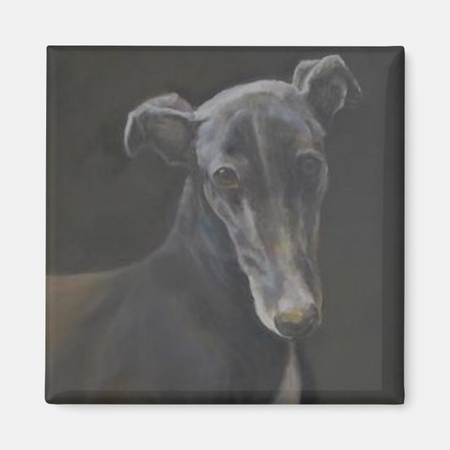 Black Greyhound Hund Art Magnet (Framsidan)
