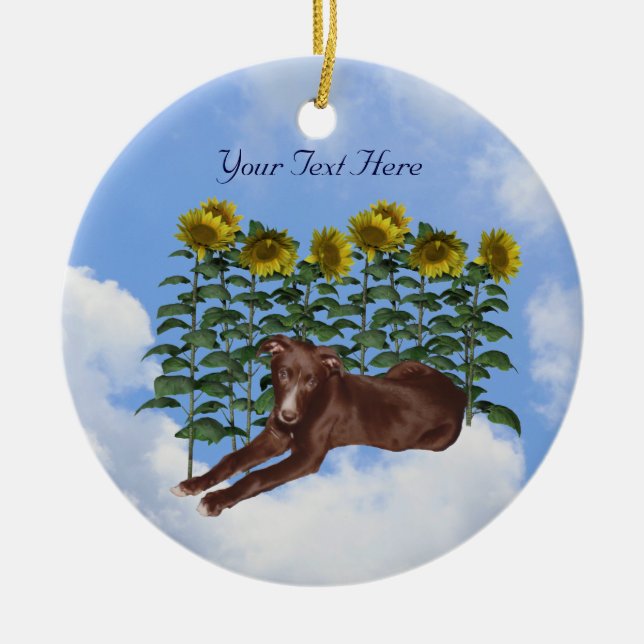 Black Greyhound Puppy Flowers Hund Ornament (Framsidan)