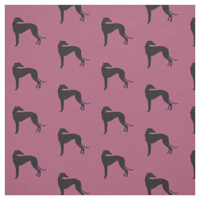 Black Greyhound Silhouette Hund Art Fabric Tyg (Provkarta)