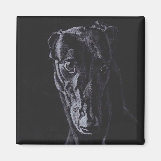 Black Greyhound Silhouette Hund Art Magnet (Framsidan)