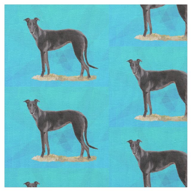 Black Greyhound - stående Hund Art Fabric Tyg (Närbild)