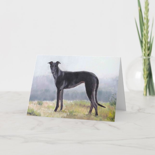 Black Greyhound - stående Hund Art-gratulationskor Kort (Framsida)