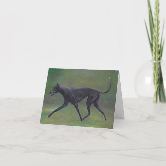 Black Greyhound Trotting Hund Art Note Card Kort (Framsida)