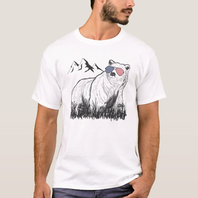 Black Grizzly Bear American Sunglasses T Shirt (Framsida)