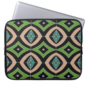 Black Grönt Blue Diamonds African Print Laptop Fodral