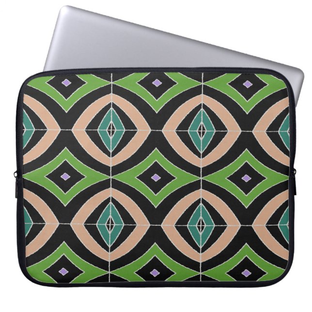 Black Grönt Blue Diamonds African Print Laptop Fodral (Framsidan)