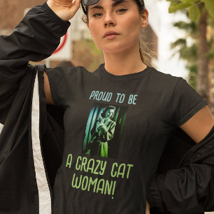Black Grönt Blue Personlig Crazy Cat Woman T Shirt