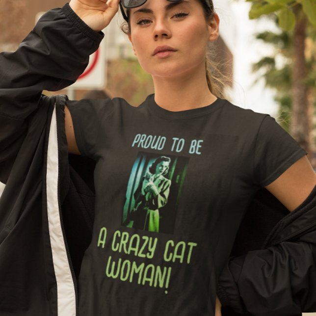 Black Grönt Blue Personlig Crazy Cat Woman T Shirt (Or personalize with your own message)