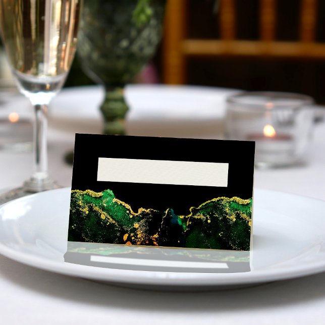 Black Grönt Bronze Guld Bröllop Placeringskort (Black Green Bronze Gold Wedding Place Card)