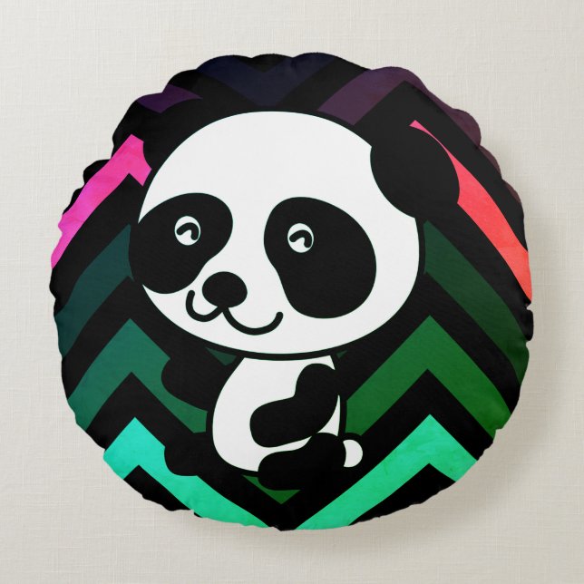 Black & Grönt Chevron Panda Bear Dekorativ kudde (Framsidan)