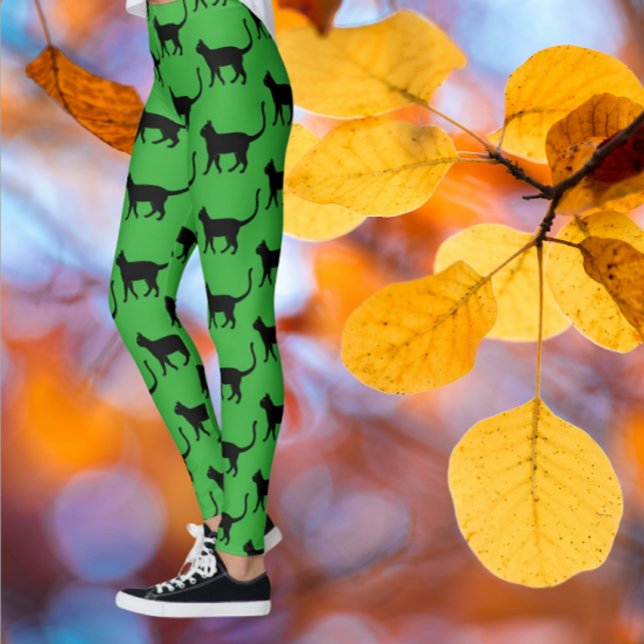 Black Grönt Crazy Cat Woman Leggings (Feeling Catty? )